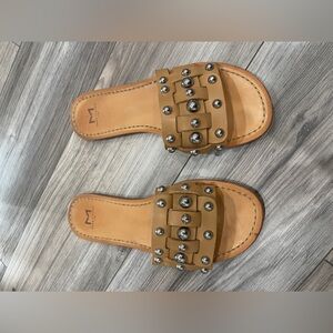Marc Fisher Tan Studded Slide Sandals